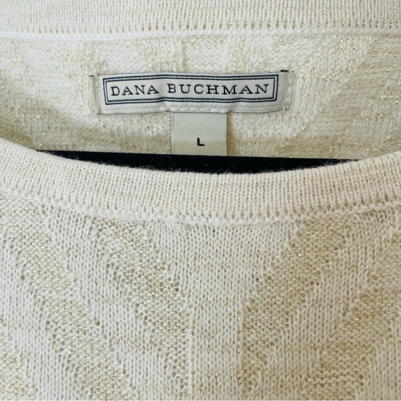 EUC Dana Bachman Beige Gold Metallic Chevron Knit Pullover Sweater Sparkle Chic - Picture 4 of 4
